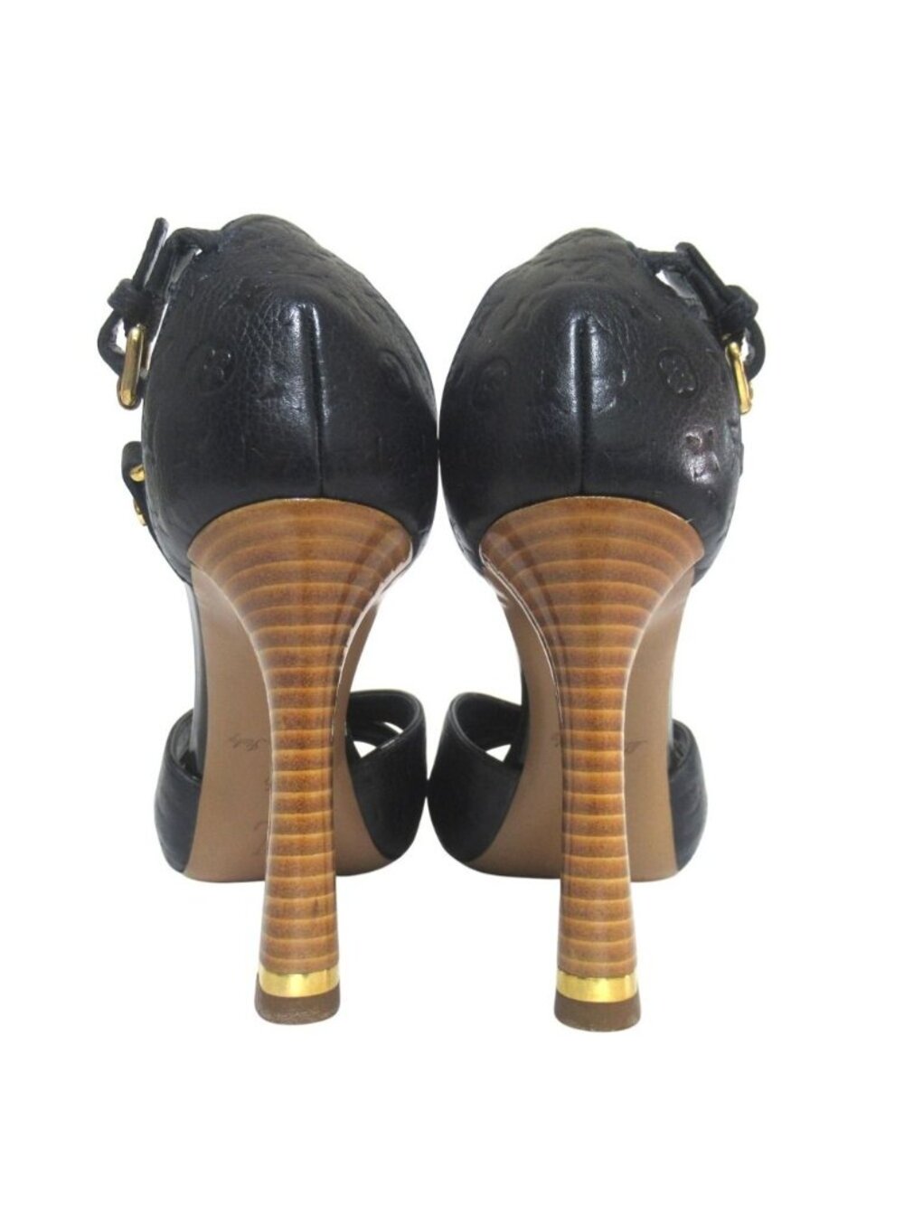 Louis Vuitton Monogram Empreinte Ankle Strap High Heels Sandals 35 Navy - Picture 4 of 10
